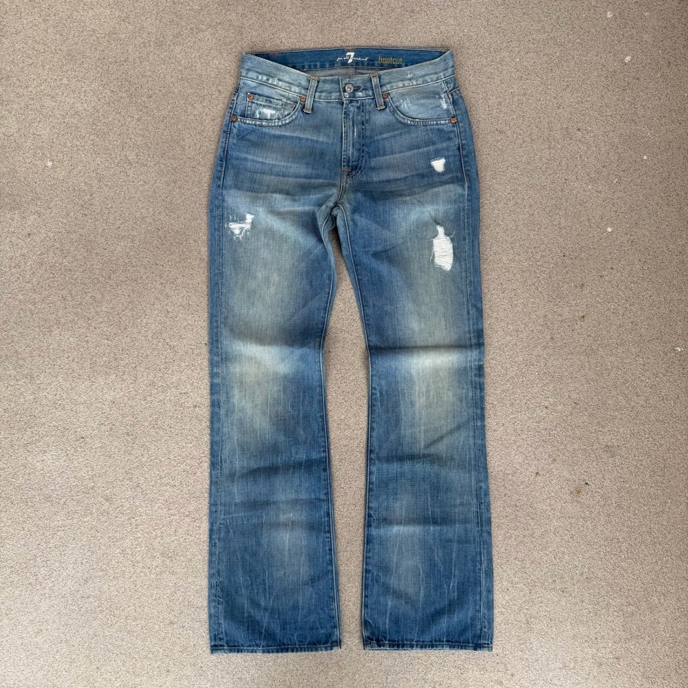 7 For All Mankind Mens Size 30 Bootcut Jeans - Blue Distressed Light Wash Denim